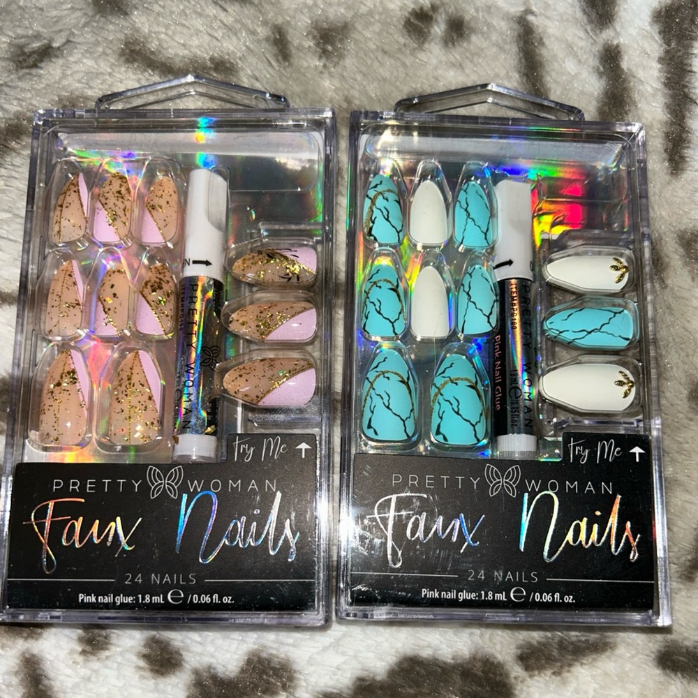 Pretty Woman Faux Nails Set - Pink and Blue